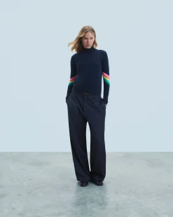 Maglione Collo alto Bande maniche Multicolori Leggero