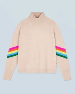 Maglione Collo alto Bande maniche Multicolori Leggero