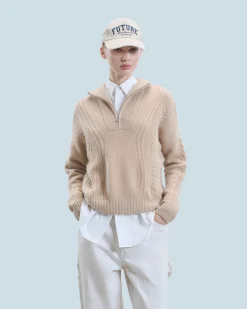 Maglione Collo alto con zip Maglia a trecce