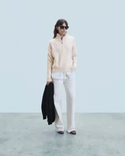 Maglione Collo alto con zip Maglia a trecce