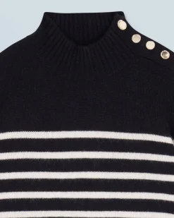 Maglione Collo alto Marinière con Bottoni