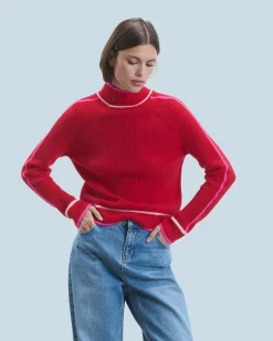 Maglione Collo alto Tricolore a Costa perlata