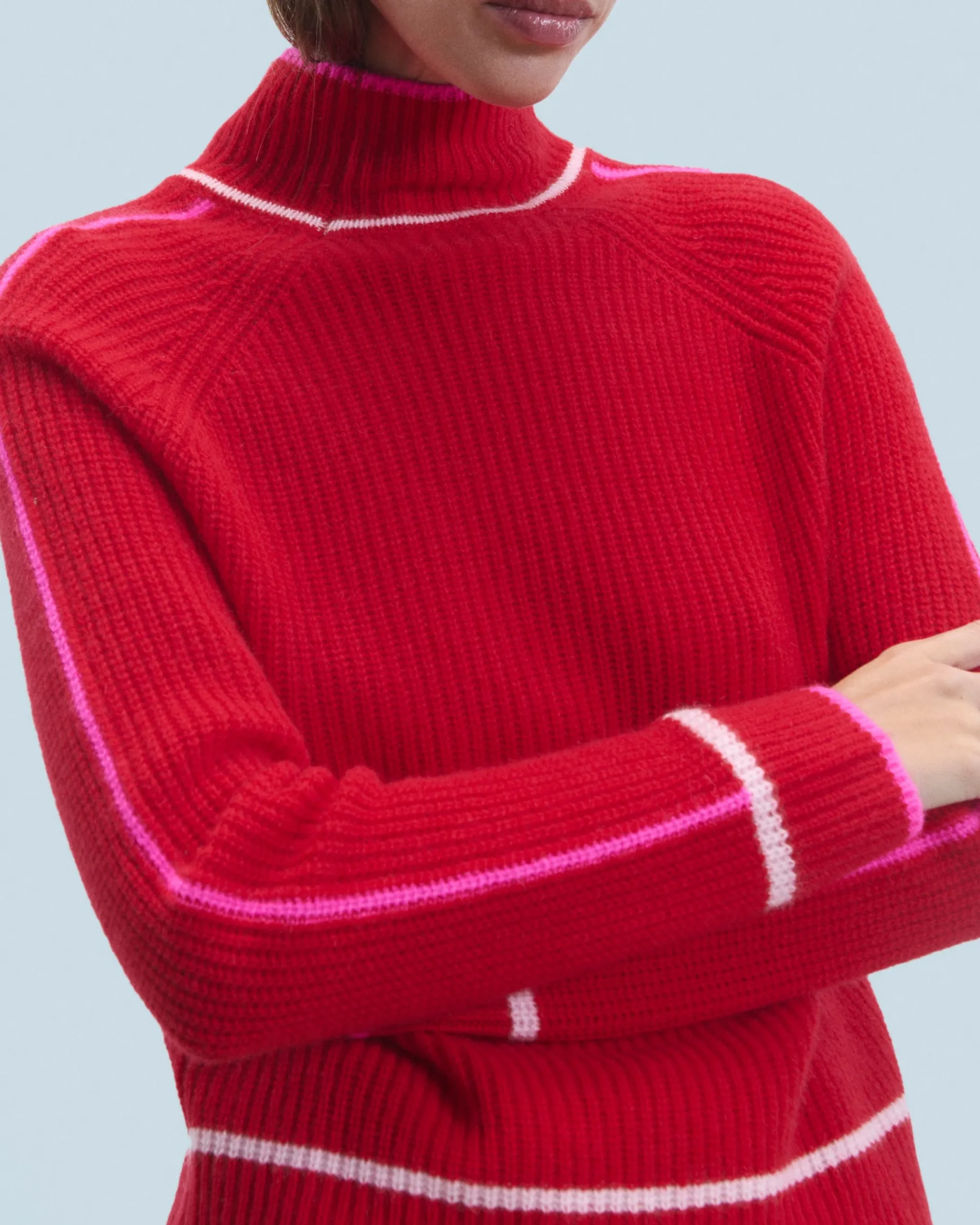 Maglione Collo alto Tricolore a Costa perlata