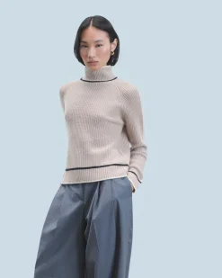 Maglione Collo alto Tricolore a Costa perlata