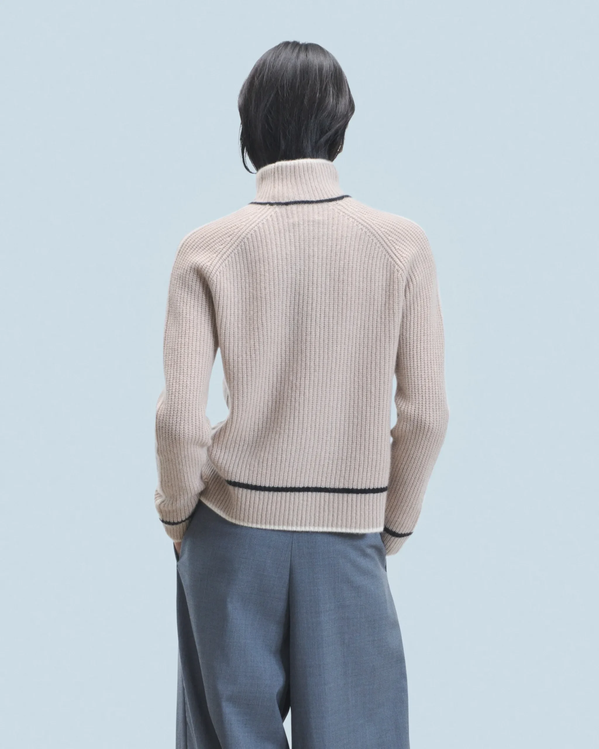 Maglione Collo alto Tricolore a Costa perlata