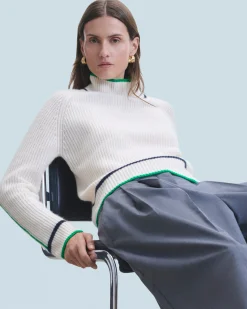 Maglione Collo alto Tricolore a Costa perlata