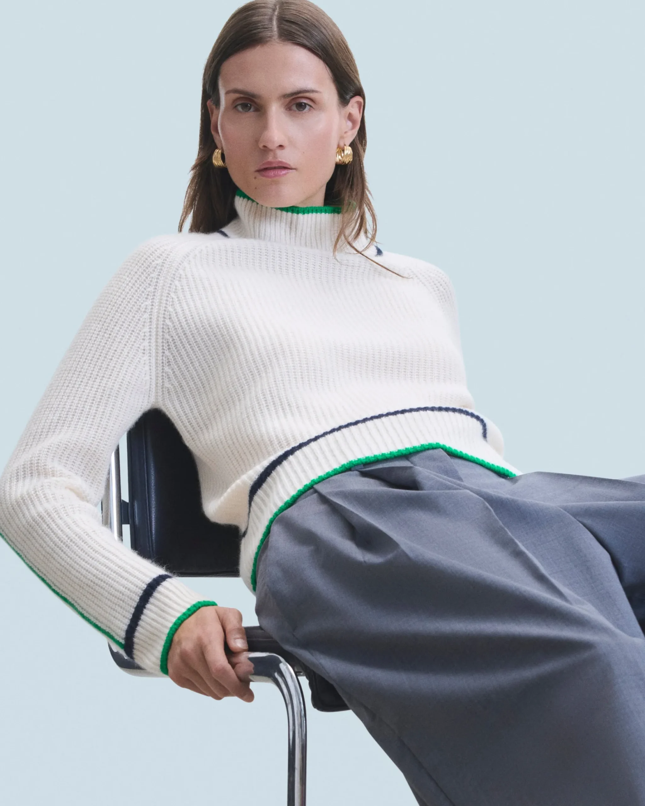 Maglione Collo alto Tricolore a Costa perlata