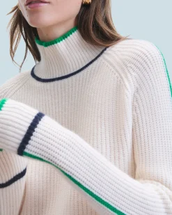 Maglione Collo alto Tricolore a Costa perlata