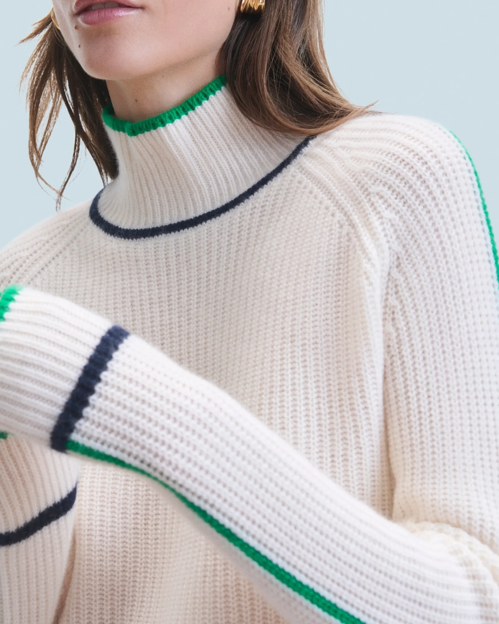 Maglione Collo alto Tricolore a Costa perlata