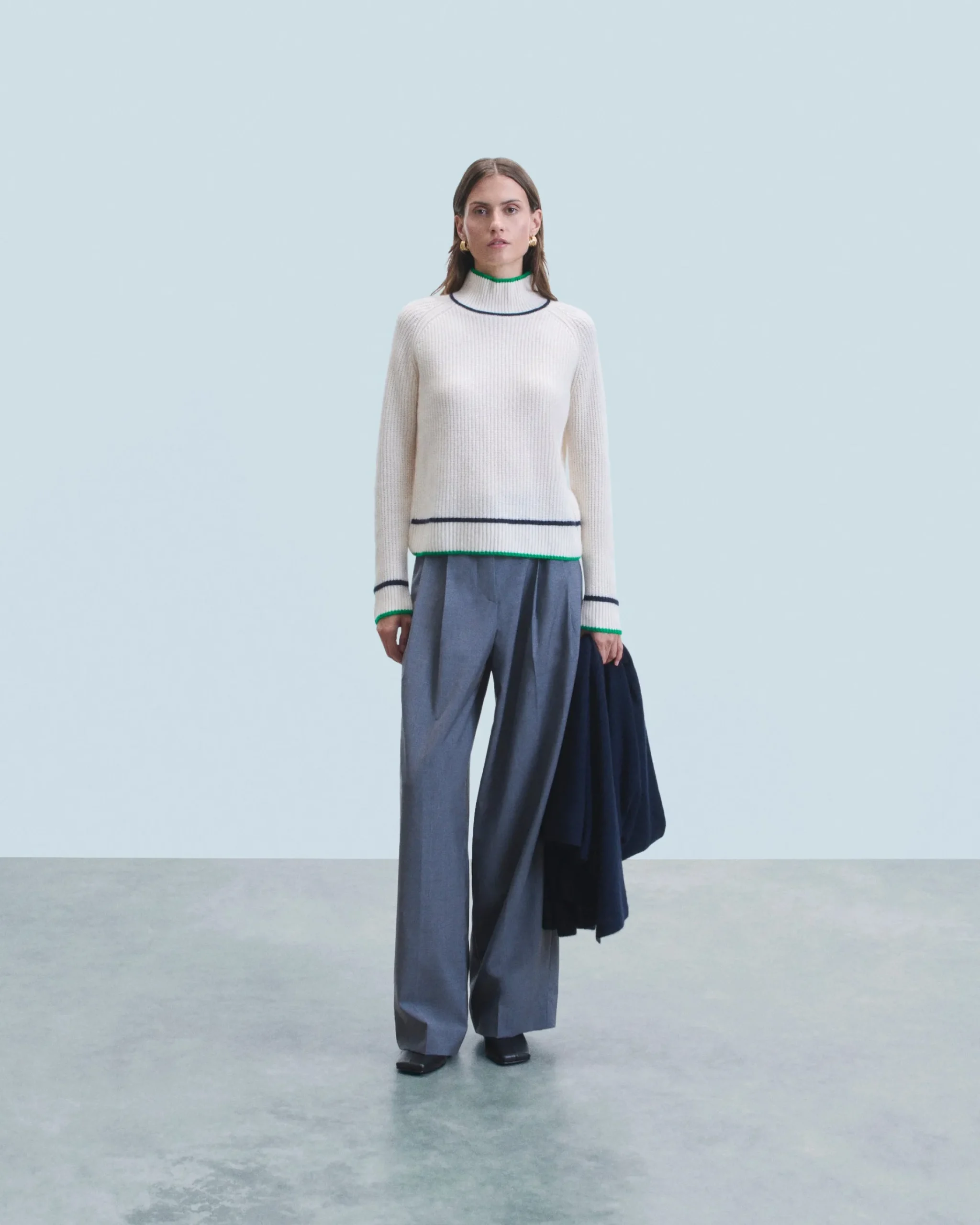 Maglione Collo alto Tricolore a Costa perlata