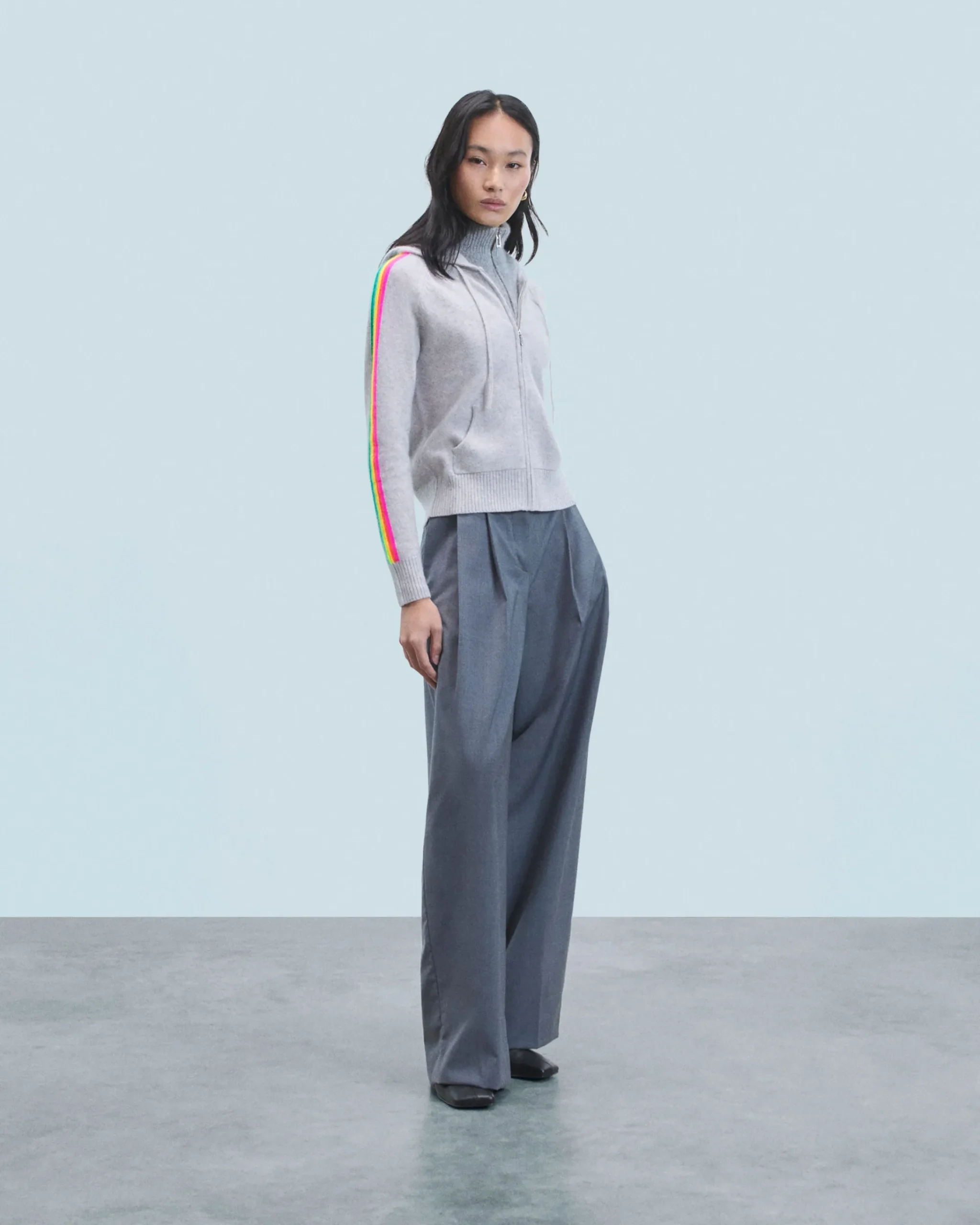 Maglione con Cappuccio Bande maniche Multicolori Leggero