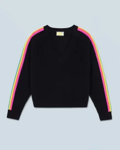 Maglione Scollo a V Maniche multicolori