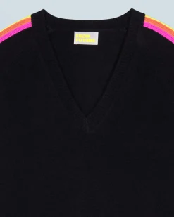 Maglione Scollo a V Maniche multicolori