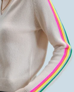 Maglione Scollo a V Maniche multicolori