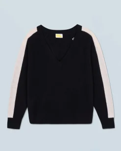 Maglione Scollo a V Oversize Bande bicolori Leggero