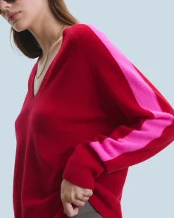 Maglione Scollo a V Oversize Bande bicolori Leggero