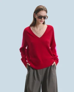 Maglione Scollo a V Oversize Bande bicolori Leggero