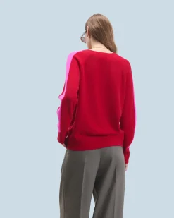 Maglione Scollo a V Oversize Bande bicolori Leggero