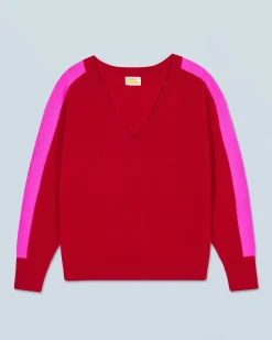 Maglione Scollo a V Oversize Bande bicolori Leggero