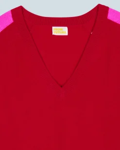 Maglione Scollo a V Oversize Bande bicolori Leggero