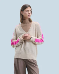 Maglione Scollo a V Oversize Bande bicolori Leggero