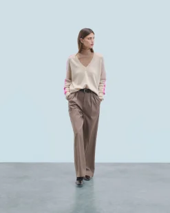 Maglione Scollo a V Oversize Bande bicolori Leggero