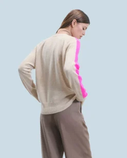 Maglione Scollo a V Oversize Bande bicolori Leggero