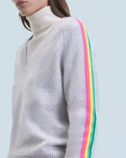 Maglione Scollo a V Strisce per maniche multico