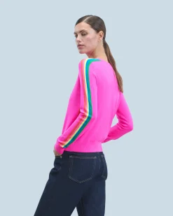 Maglione Scollo tondo Bande Maniche multicolori