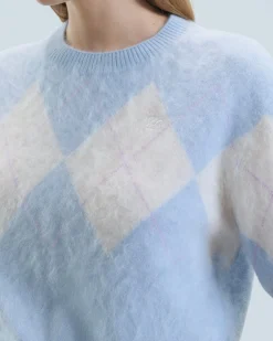 Maglione Scollo tondo in Cashmere spazzolato con Motivo losanghe
