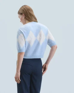 Maglione Scollo tondo in Cashmere spazzolato con Motivo losanghe