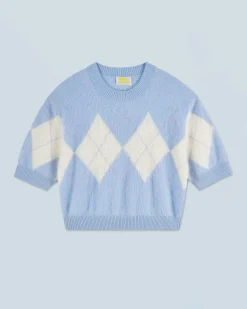 Maglione Scollo tondo in Cashmere spazzolato con Motivo losanghe