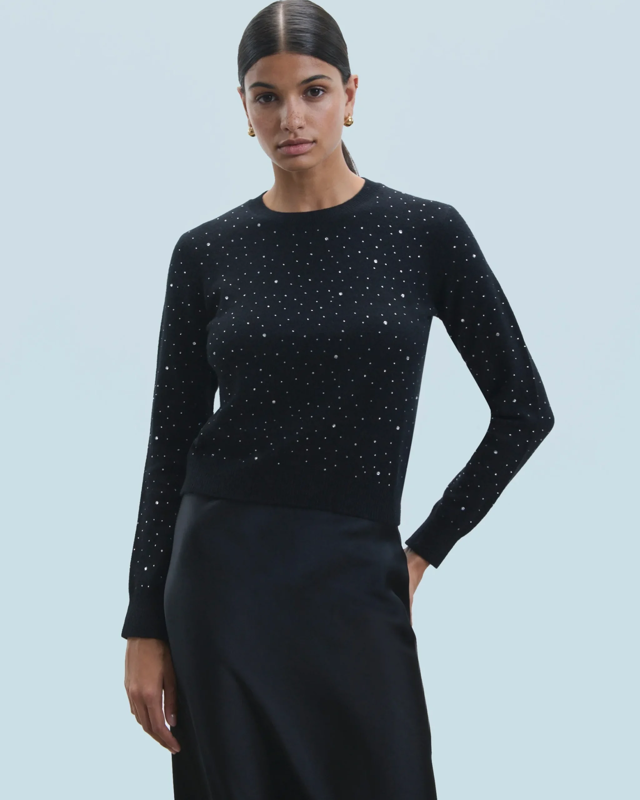 Maglione Scollo tondo Strass all over Leggero