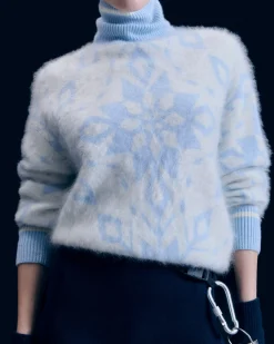 Pullover Collo dolcevita Hairy con Motivo Fiocchi di neve