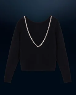 Pullover Scollo tondo Strass Schiena scoperta