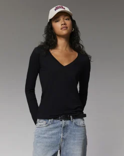 T-Shirt Scollo a V Maniche lunghe Basic