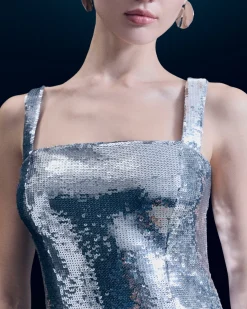 Vestito Corto Spallina Lustrini