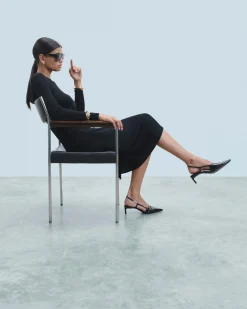 Vestito Lungo Maniche lunghe a Coste con Spacco