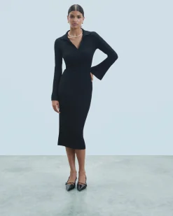 Vestito Lungo Maniche lunghe Collo a polo