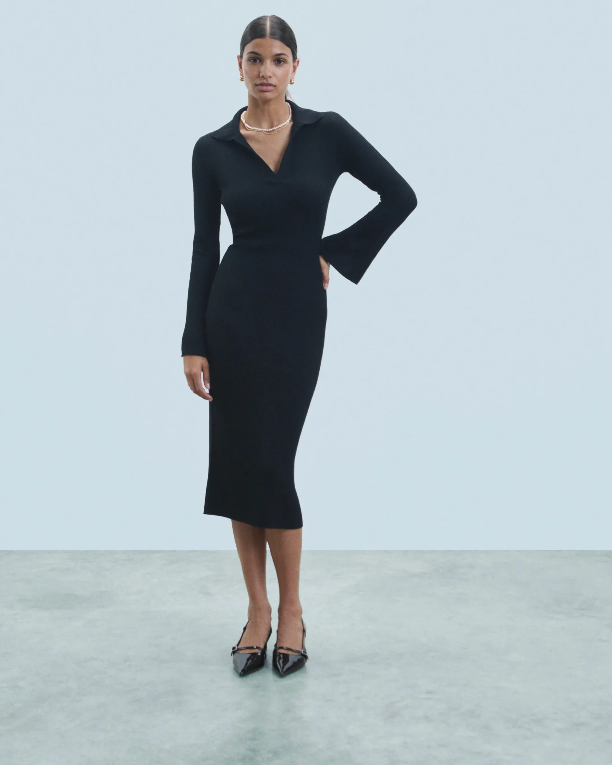 Vestito Lungo Maniche lunghe Collo a polo