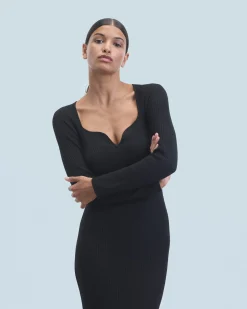 Vestito Lungo Maniche lunghe Scollo a cuore