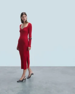 Vestito Lungo Maniche lunghe Scollo a cuore