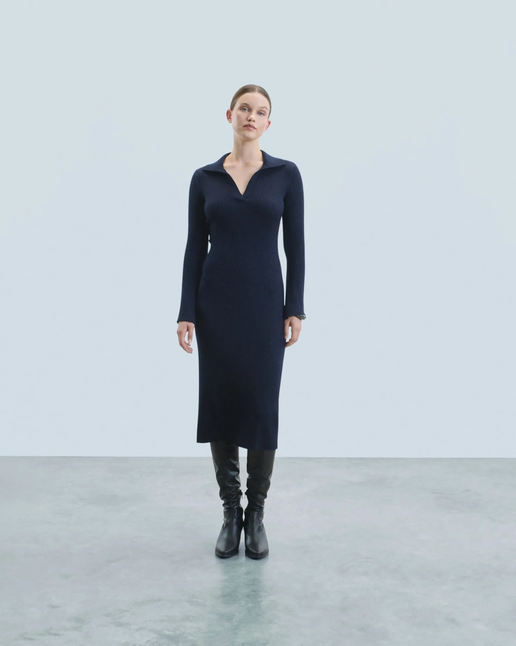 Vestito Lungo Maniche lunghe Collo a polo