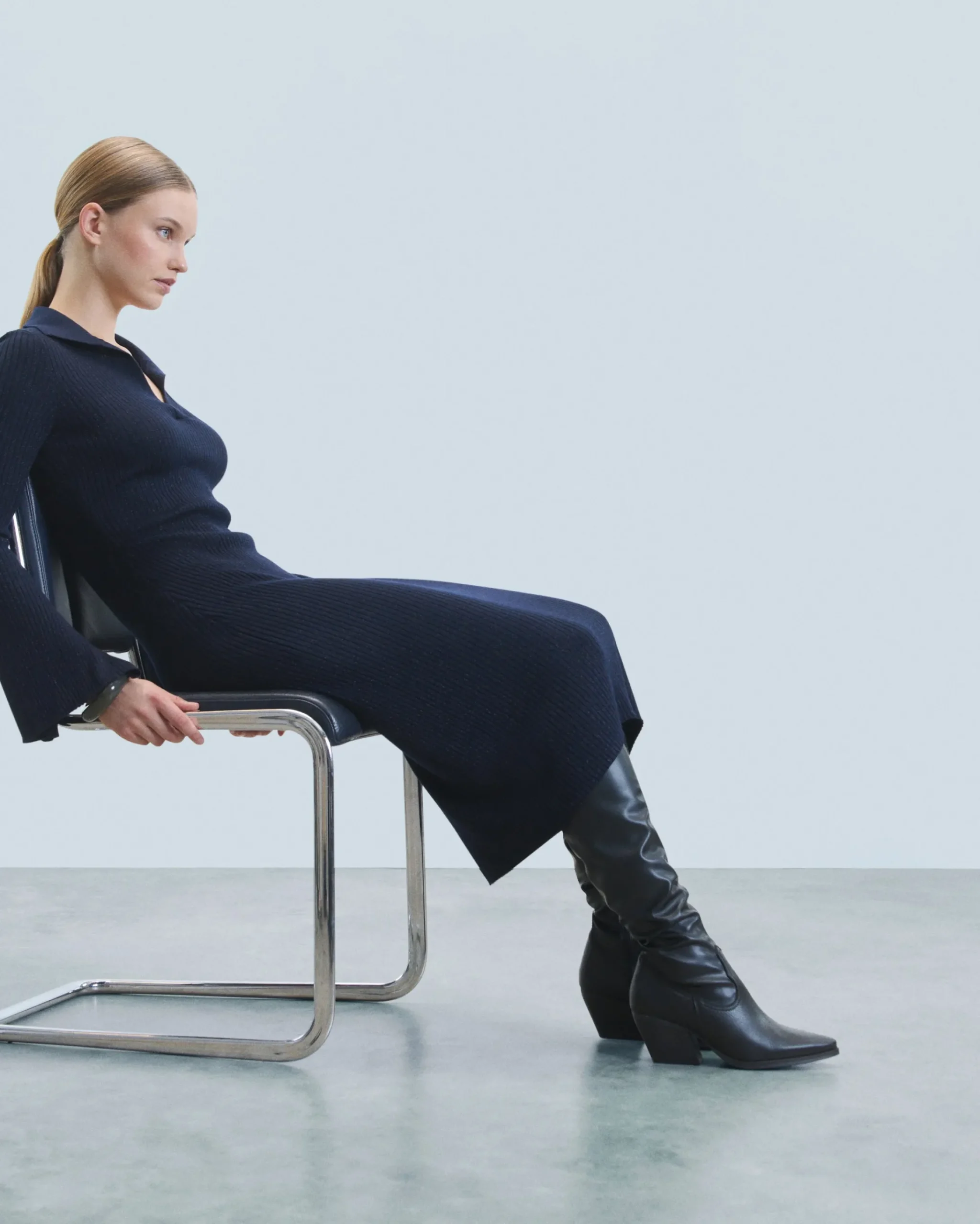 Vestito Lungo Maniche lunghe Collo a polo