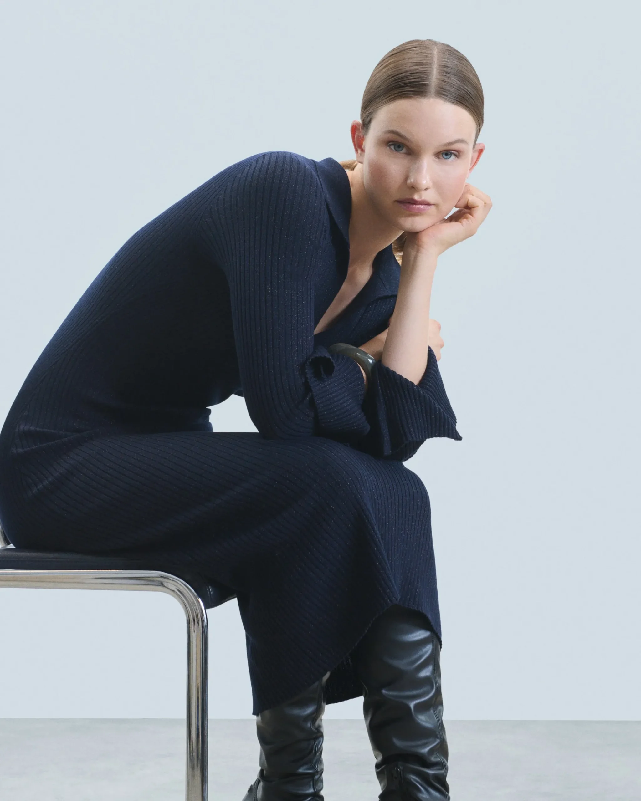 Vestito Lungo Maniche lunghe Collo a polo