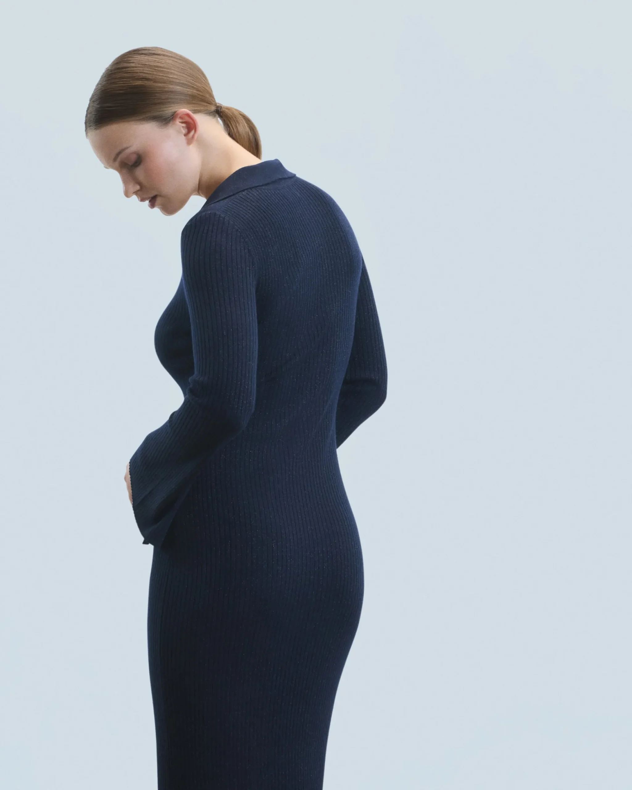 Vestito Lungo Maniche lunghe Collo a polo